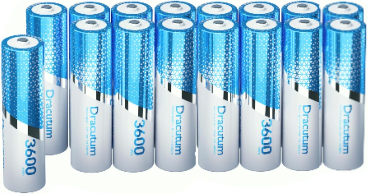 Dracutum 3600mWh Rechargeable Lithium AA Batteries, 16 Pack High Capacity 1.5V Constant AA Li-ion Rechargeable Batteries Compatible with Blink Cameras/Xbox Controllers and More