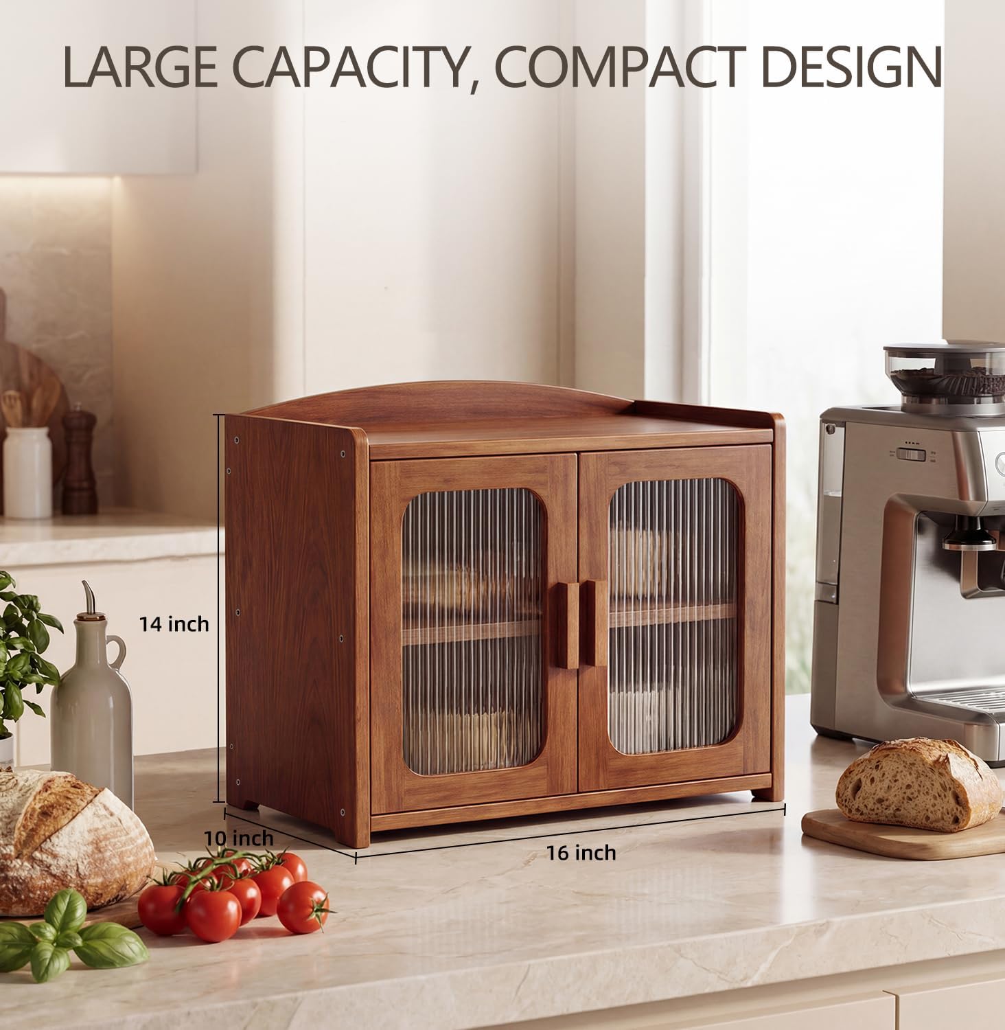 Solid Wood Bread Box, Kitchen Countertop Storage Cabinet