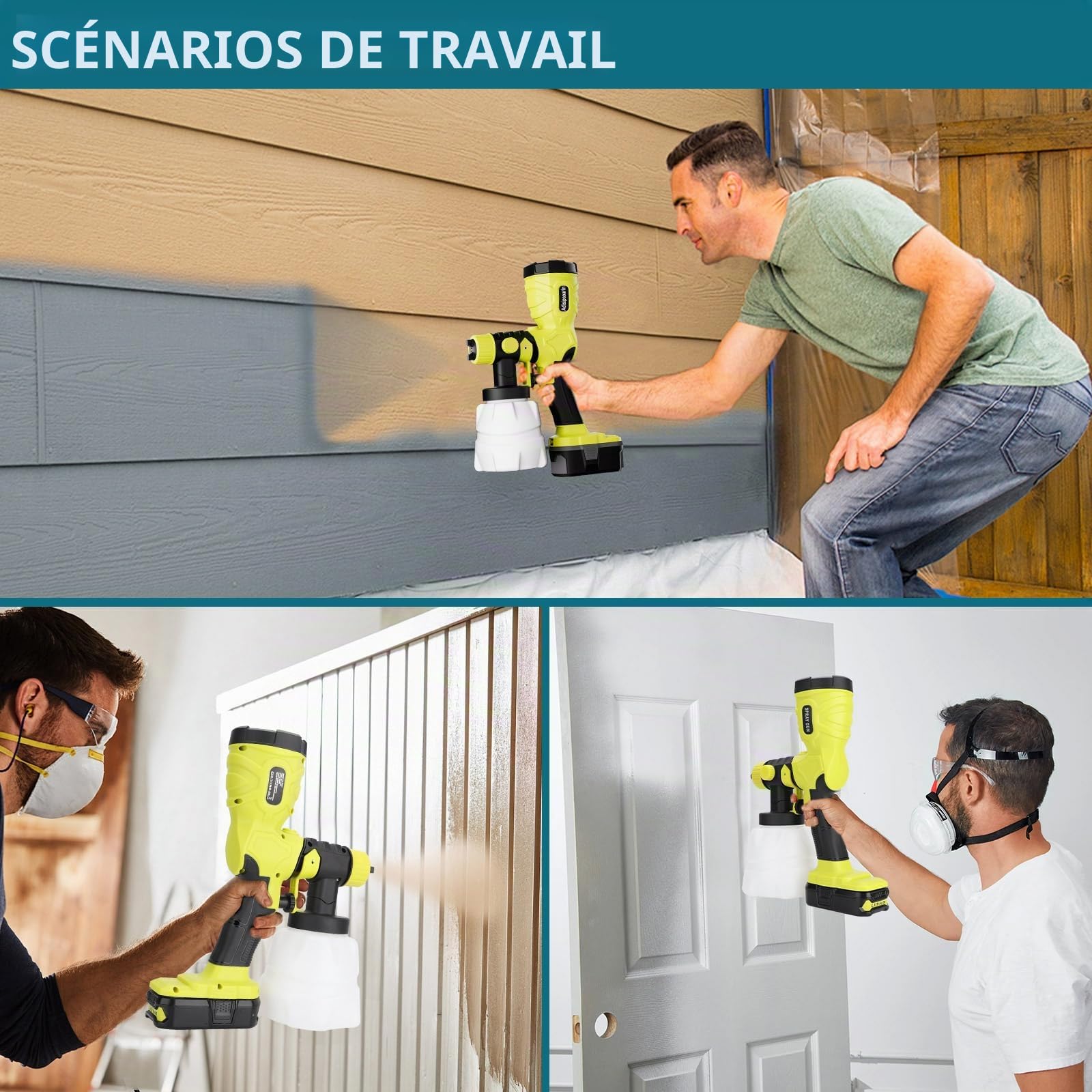 Adisipsoarin Pulvérisateur de peinture 18 V haute vitesse pour batterie Ryobi 18 V, 2 récipients, facile à nettoyer, pour peinture de maison, meubles (piles non incluses)