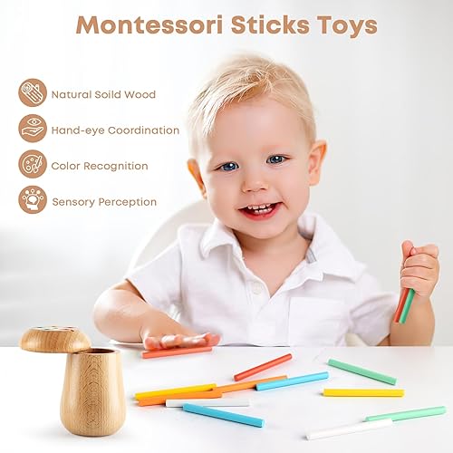 Miniatura 2 de Monteludus Montessori Sticks - Juguete para niños pequeños, habilidad motora fina para niños de 1 a 3 años, bonito juguete de madera con aspecto de