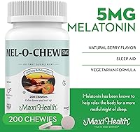 Vista 4 de Maxi Health Mel-O-Chew Mel-O-Chew Melatonina masticable Kosher extra fuerte, sabor a bayas (100 tabletas)
