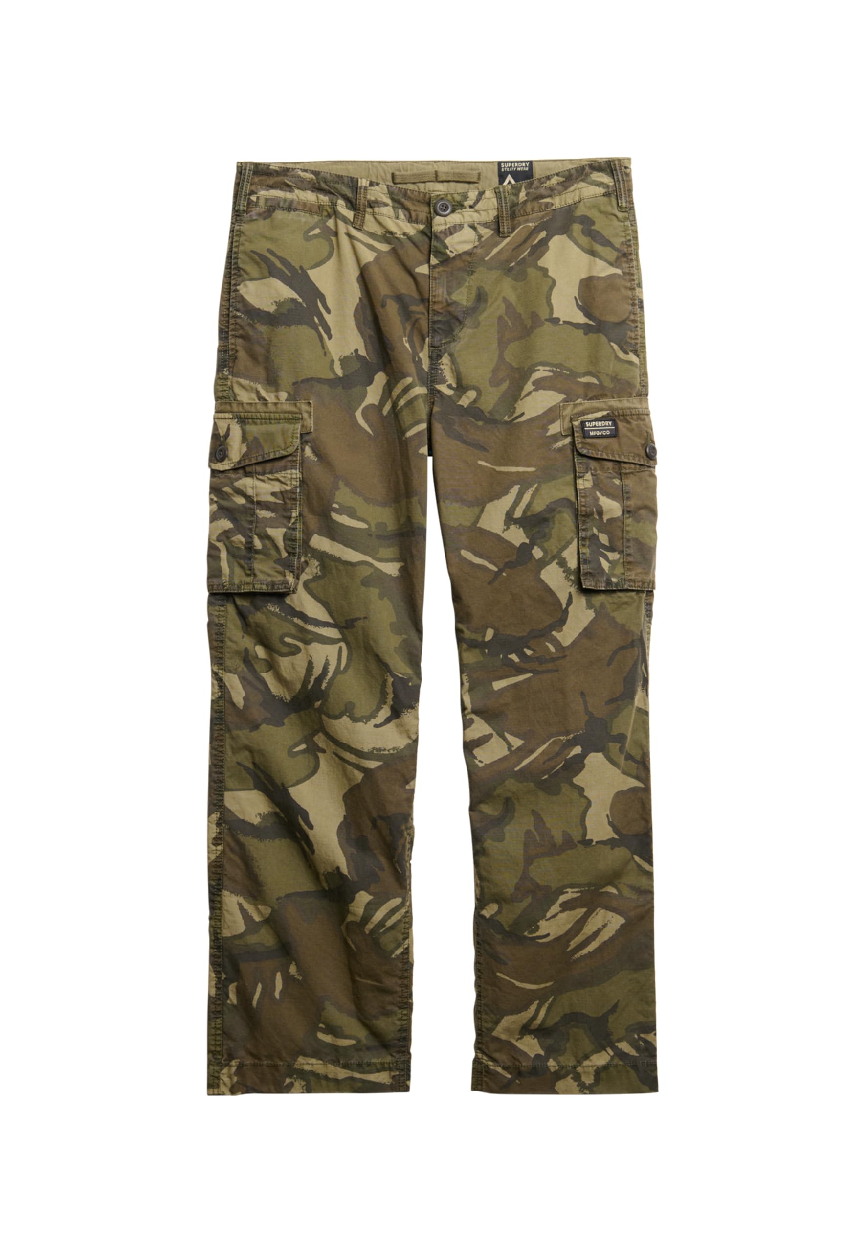 Superdry Men's Lightweight Parachute Cargo Trousers, Contoured camouflage pattern, 34 W/32 L