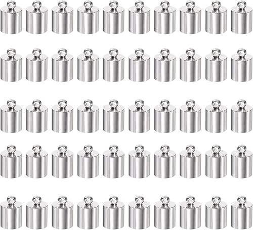 HARFINGTON 50 tapas de extremo de cordón de 0.295 in de identificación de cobre, tapas de extremo de barril para bricolaje, pulseras, collares,