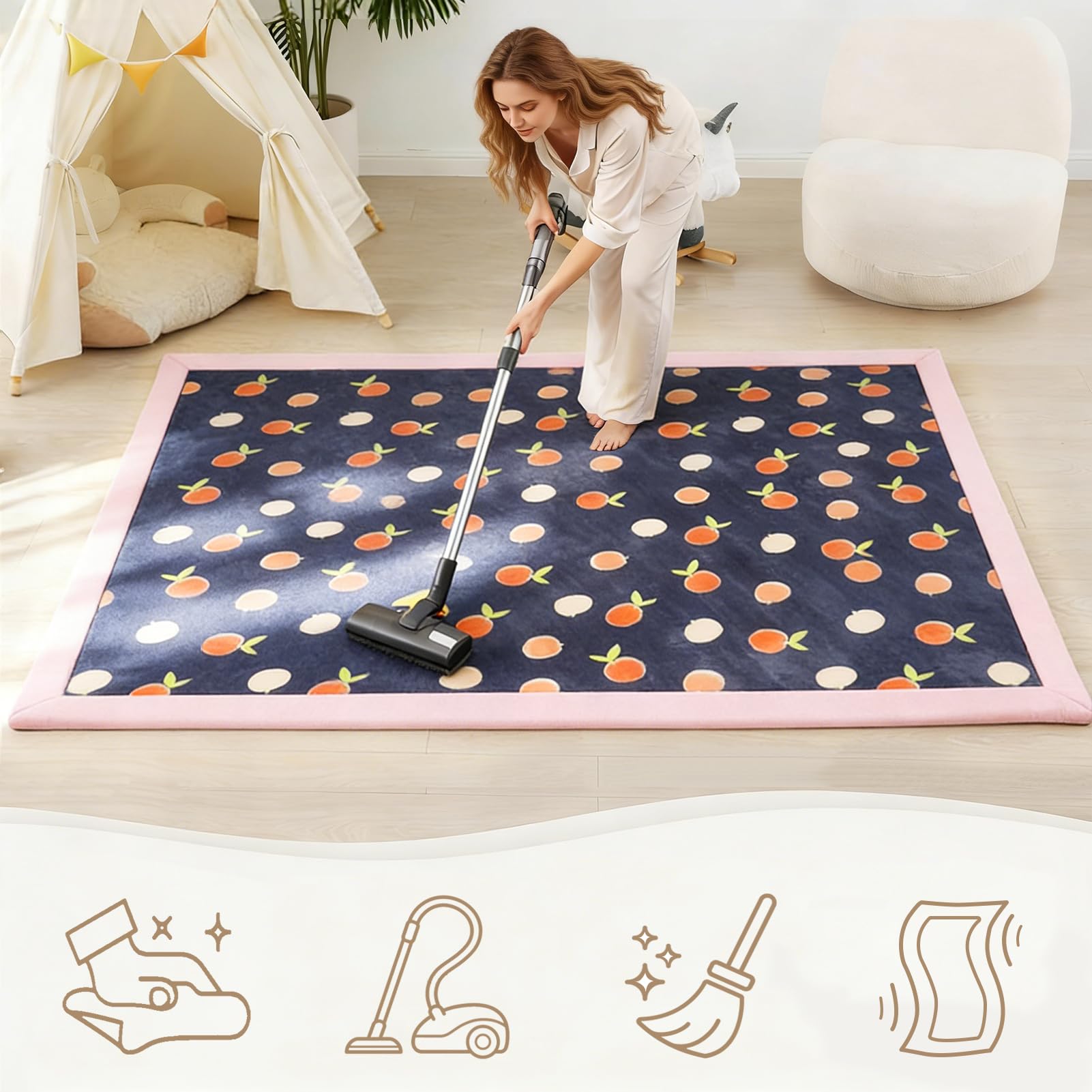 Dywan dziecięcy do sypialni pokoju zabaw, mata krabowa pogrubiająca 2 cm koralowa jak również, mata do pokoju dziecięcego gruba mata dla dzieci 200 x 200 cm