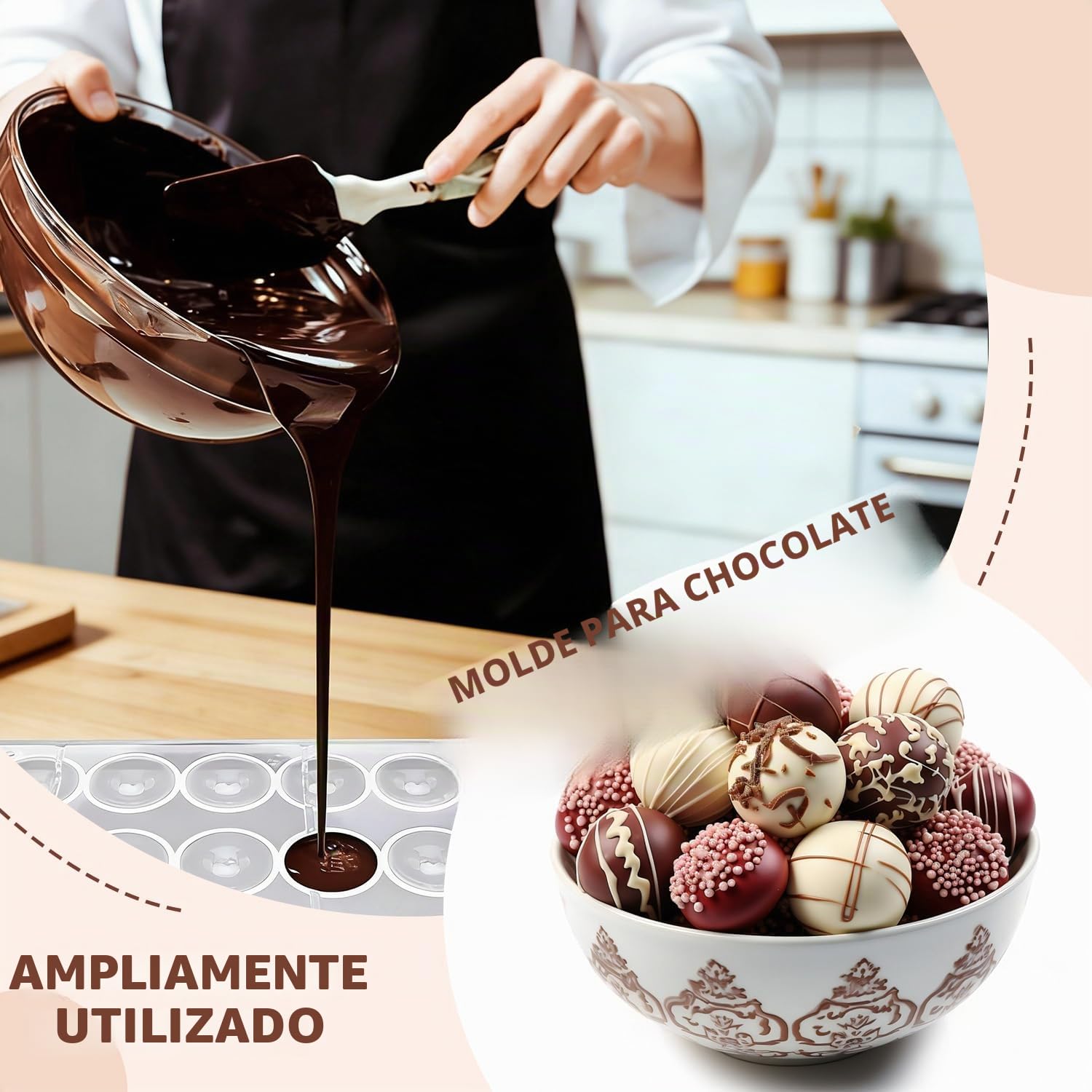 Juego de 2 Moldes de Policarbonato para Bombones, Molde de Chocolate Transparente para Repostería