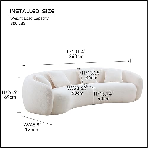 Miniatura 2 de JUSTONE Sofá de sala de estar curvado moderno de mediados de siglo de 101 pulgadas, sofá de tela Boucle de 4 asientos para dormitorio, oficina,