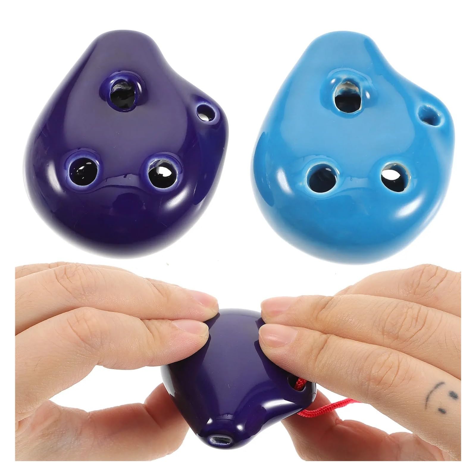 Ocarina Ceramica Alto C 2 pezzi 6 fori Mini Ocarina Flauto in ceramica Alto C Strumento musicale dipinto a mano con cordino perfetto for gli studenti per Principianti Adulti
