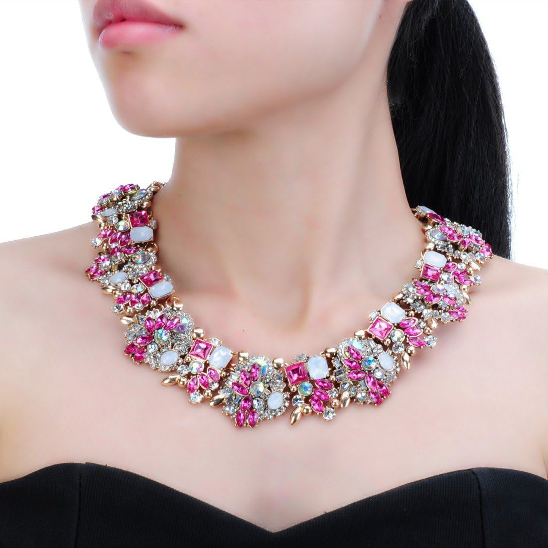 Crystal Rhinestone Statement Necklace, Vintage Chunky Chain Choker Collar Bib Statement Necklace Fashion Costume Jewelry Necklaces for Women - Image 2