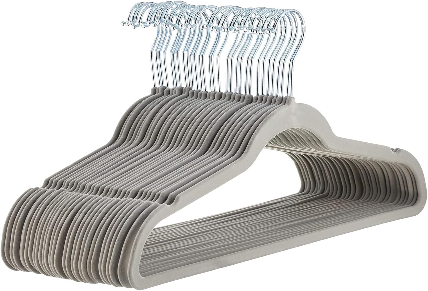 SHOPNIX Grey Velvet Hangers Pack of 50 Non-Slip Clothes Coat hangers with Tie Bar and 360 Degree Hook for Home Storage Durable, Space Saver hanger for Wardrobe Organisers for Suits, Jackets (GREY)