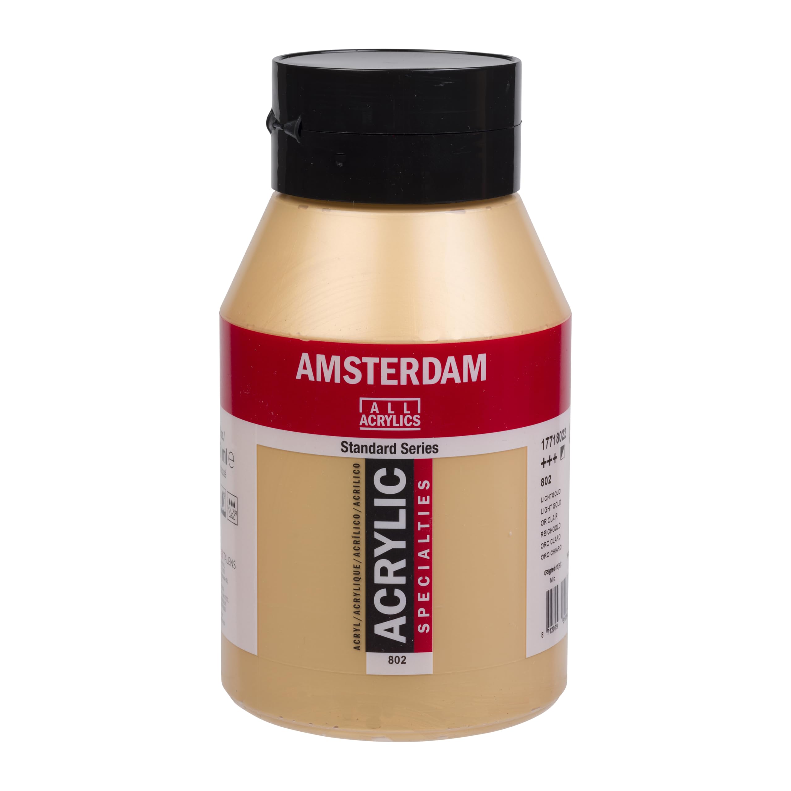 Amsterdam Standard Series Acrylic Paint Jar 1000 ml - Light Gold 802 Semi-Opaque High Lightfastness Medium Viscosity Satin Finish Durable 100% acrylic resin