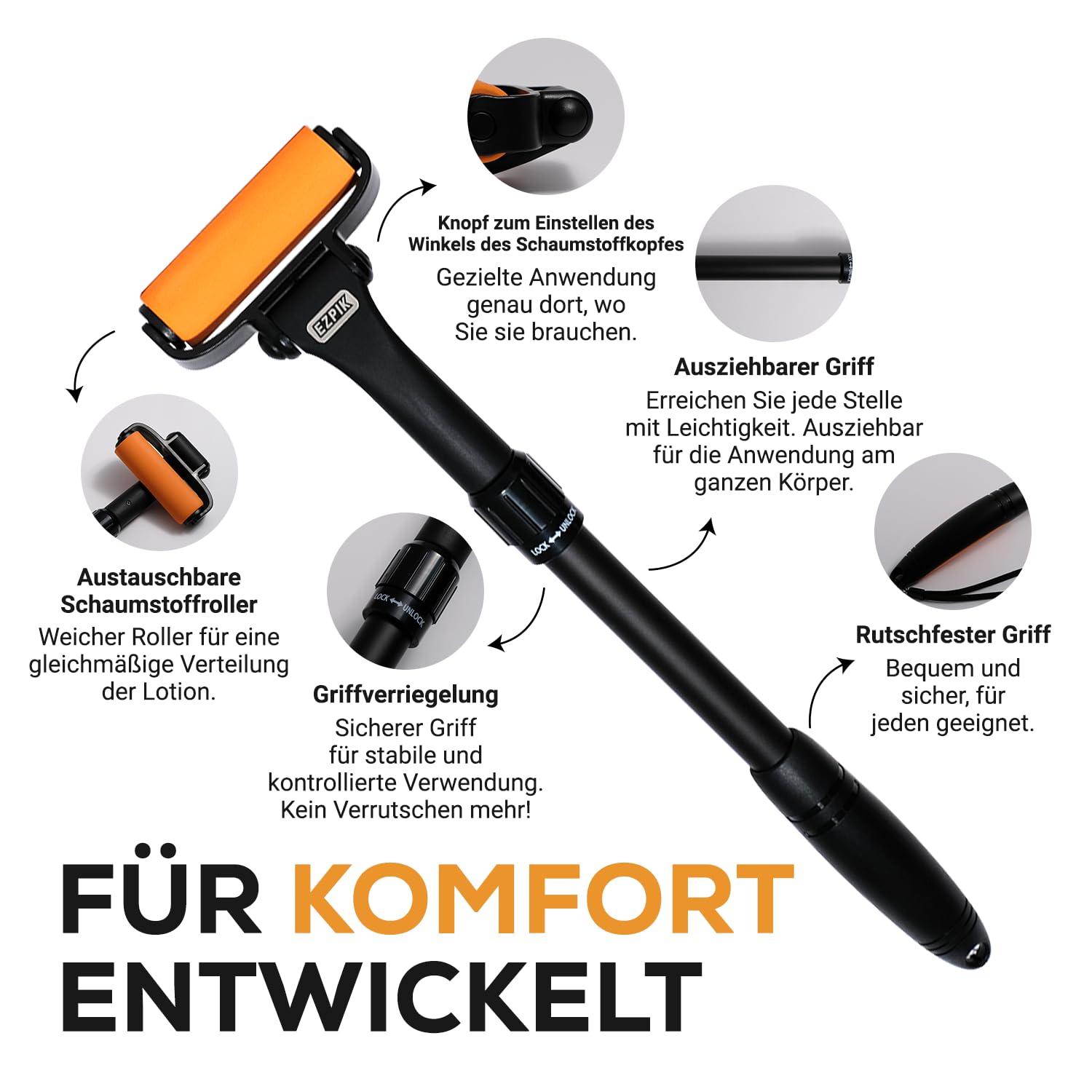 EZPIK Eincremehilfe für Rücken, ausziehbar bis zu 58 cm, gebogener Rückencremer für ältere Menschen und Senioren mit eingeschränkter Mobilität