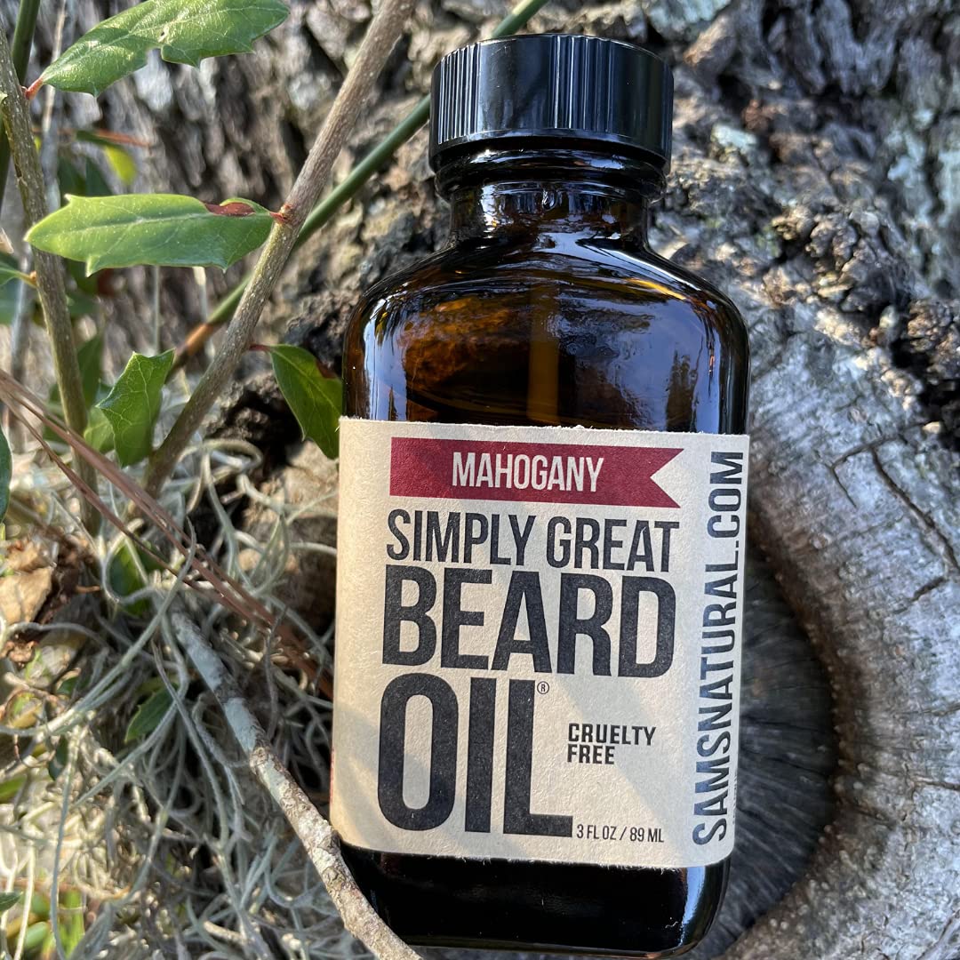 MAHOGANY Scented Beard Oil - Beard Conditioner 3 Oz Easy Applicator - Natural - Vegan and Cruelty Free Care for Beards - America's Favorite by Simply Great Beard Oil