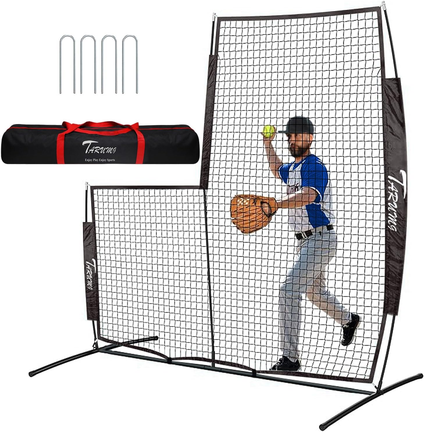 Baseball Softball Pitching Screen, Pitcher Protection Net with Upgrade Frame, Baseball Batting Pitching Net for Backyard Field Outdoor, L Screen or I Screen-Pitcher Protection Net with Carry Bag