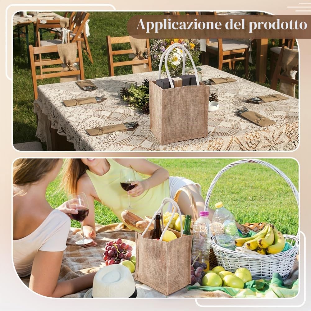 BENECREAT 12 Mini Borsa Tote In Iuta con Manici, Borsa Tote In Tela di Iuta di Lino Naturale, Mini Sacchetti Regalo In Juta Riutilizzabili per Matrimoni, Festa Della Mamma, 23.5x21.5x15.5cm