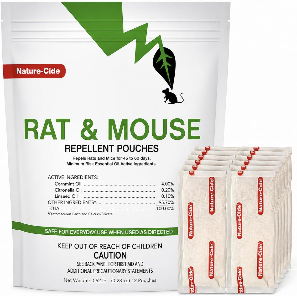 Nature-Cide Rat & Mouse Repellent | Long-Lasting, Plant-Based Pouches | Great Alternative to Moth Balls | 45–60 Day Protection | Mint Scent | Covers 300 Sq. Ft. Total (Pack of 12)
