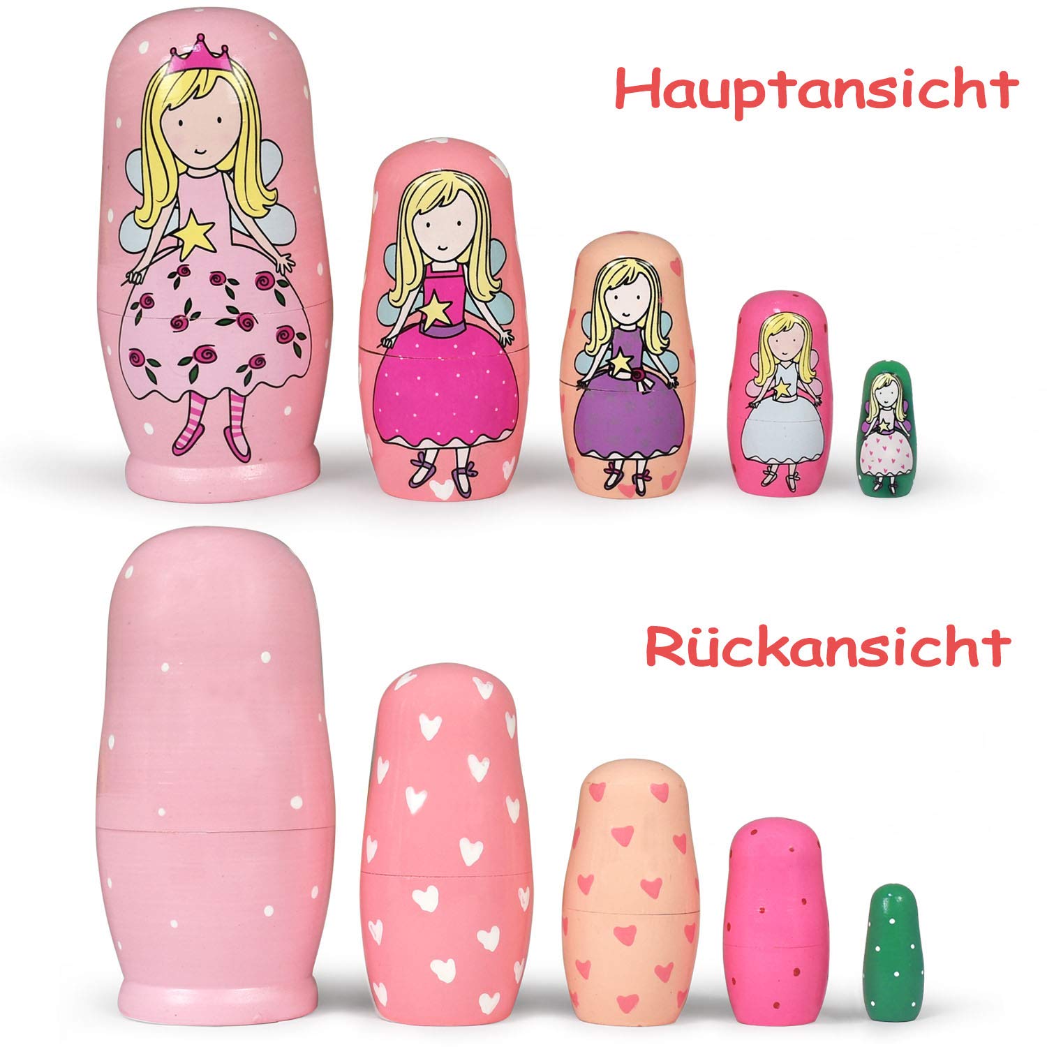 HYCLES Matryoshka De Perritos 5 Piezas – Juguete De Madera Para Niños 3+ Años – Ángel Y Animales