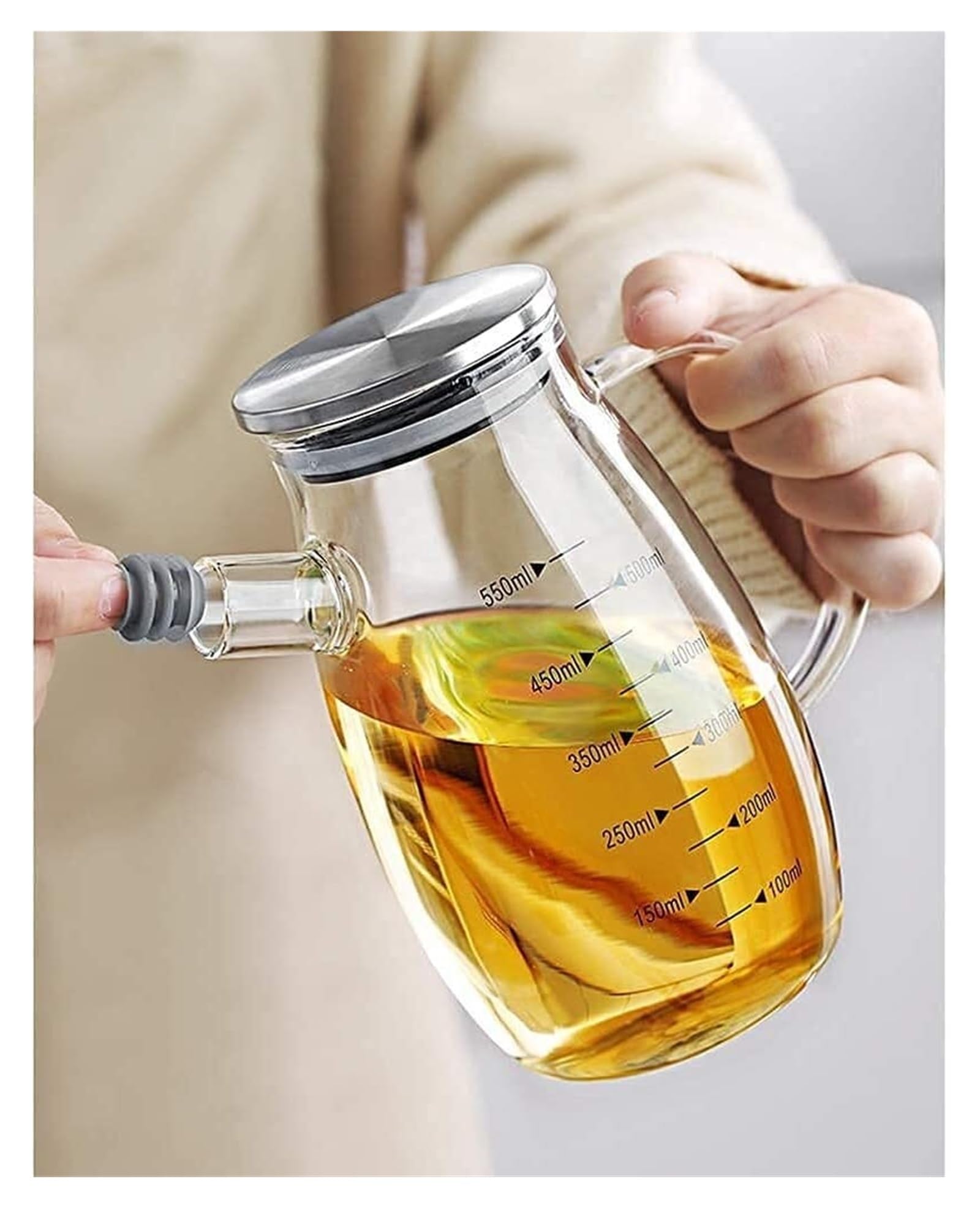 Dozownik oleju i octu Dozownik oleju i octu, szklany olej do smażenia ocet Cruet z zakrętką do butelki ze stali nierdzewnej odporny na kurz Ocet(850ml)