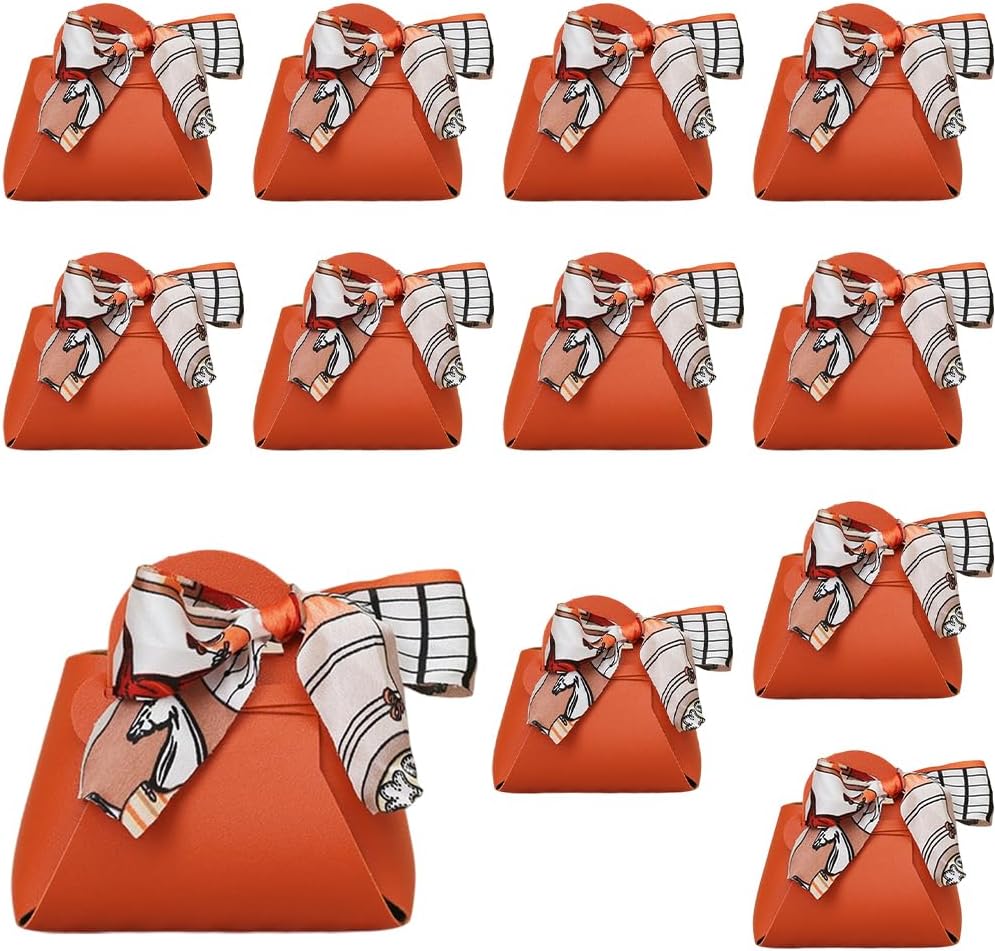 CALFOVERA 12 Pack 6 Colors Small Party Favor Boxes Reusable PU Leather Gift Candy Wrapping Bags with Handle Ribbon Mini Handbags for Weddings Party Guest Gift Bridal Showers Birthday Halloween