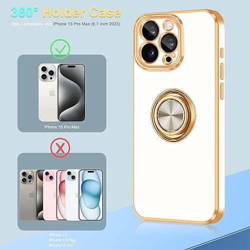Miniatura 6 de Fingic Funda para iPhone 15 Pro Max con soporte de anillo giratorio de 360 Soporte magnético para automóvil chapado en oro brillante Funda