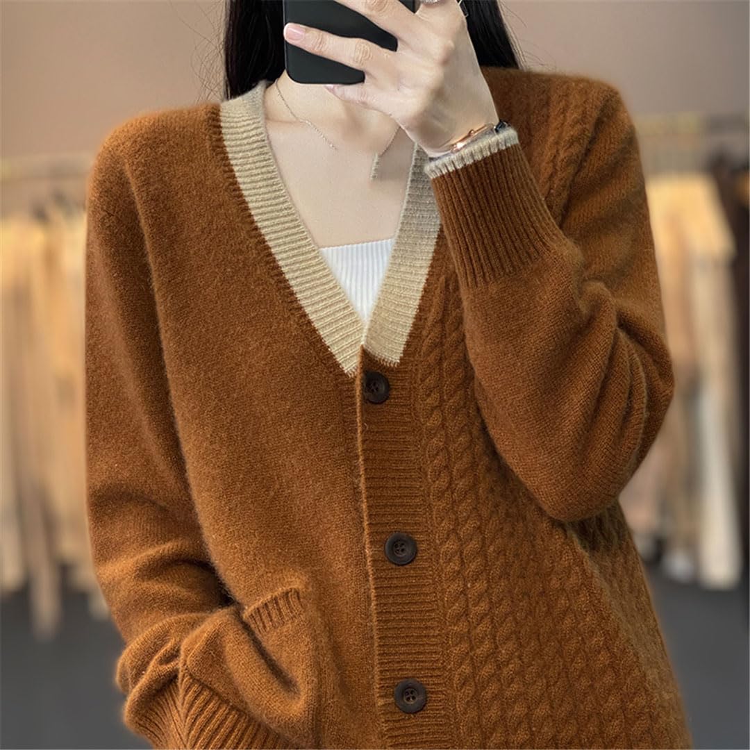 Chaqueta Tipo Cárdigan De Punto De Lana con Cuello En V Y Botones De Manga Larga para Mujer