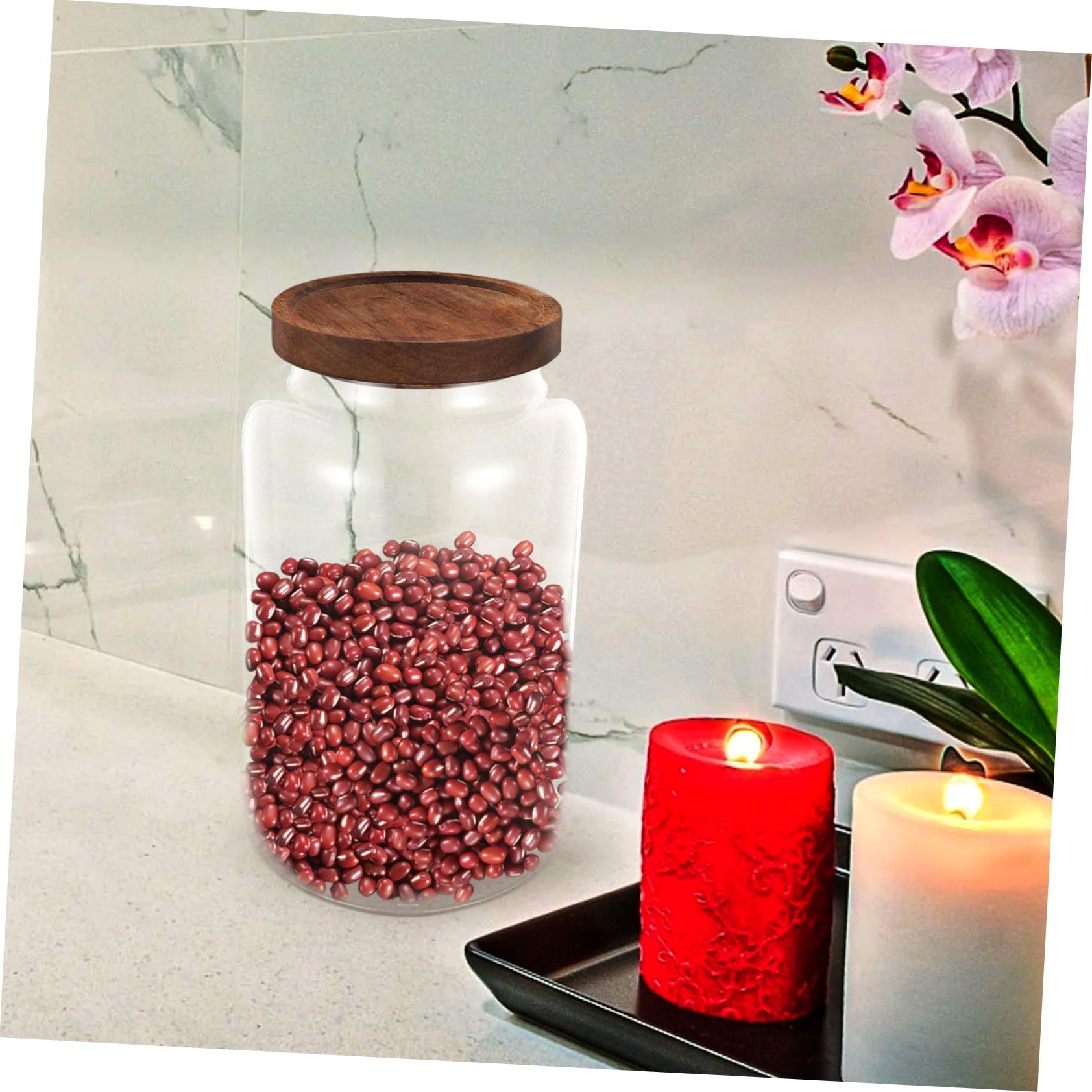 Verschließbares Glas 2, 8l mit Holzdeckel für Lebensmittel | Vorratsglas aus Glas, Flacher Boden, Transparentes Design, für Küche und Tisch, für Tee