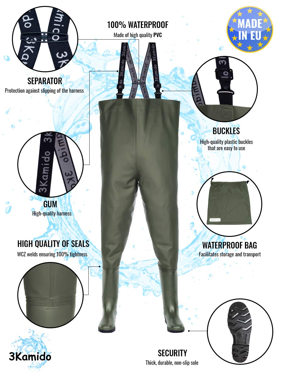 Wathose Classic, SCHWARZ und GRÜN Serie 680, Anglerhose Standard, Fischerhose Teichhose Hochwasserhose