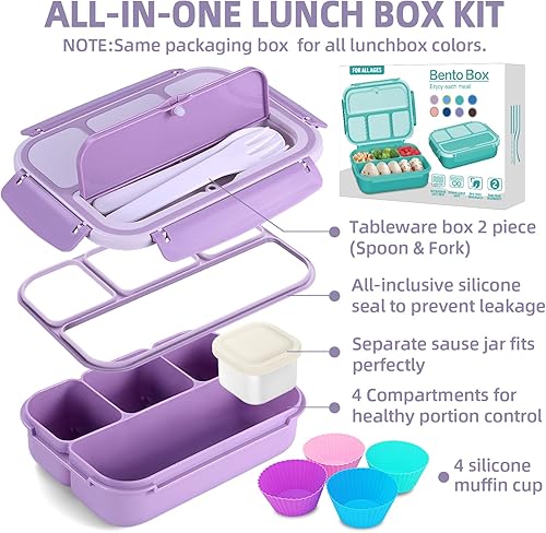 Miniatura 2 de Lonchera Bento para adultos, fiambrera para niños y niñas, contenedores de almuerzo para adultos y mujeres con 4 compartimentos, recipiente para