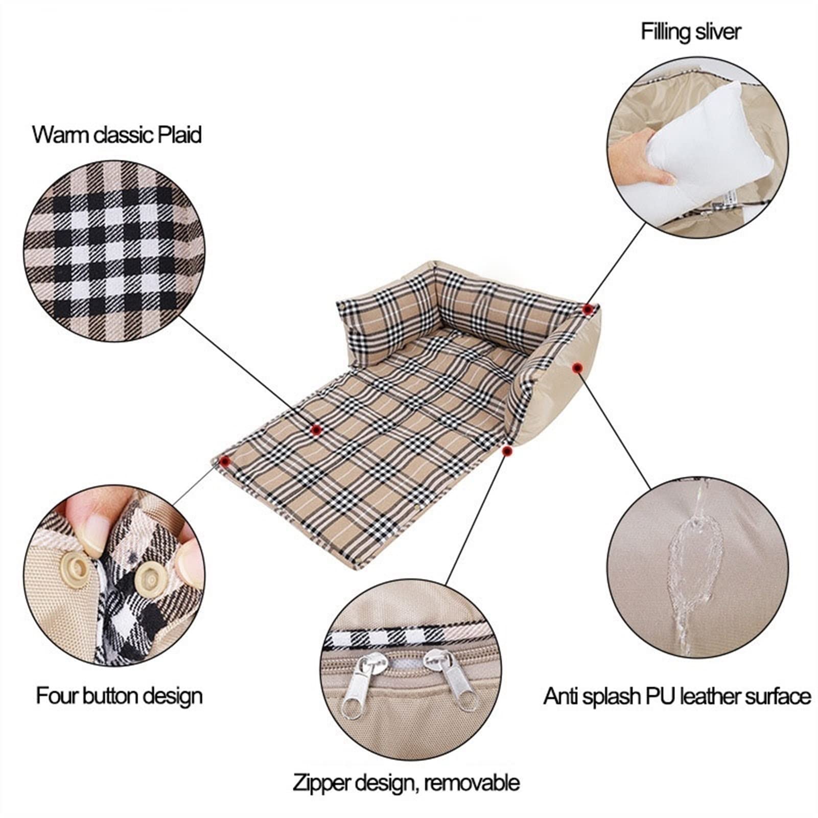 Cama Gruesa y Cálida para el Sofá, Cama Ortopédica para el Asiento del Coche y La Cubierta del Sofá, Cojín Anti Ansiedad para Perros Pequeños, Medianos y Grandes