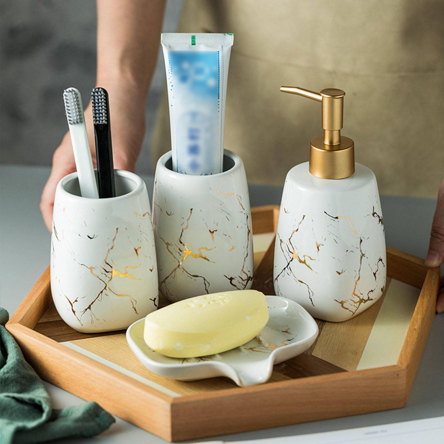 VINGAA Set di accessori da bagno in ceramica, set completo di accessori