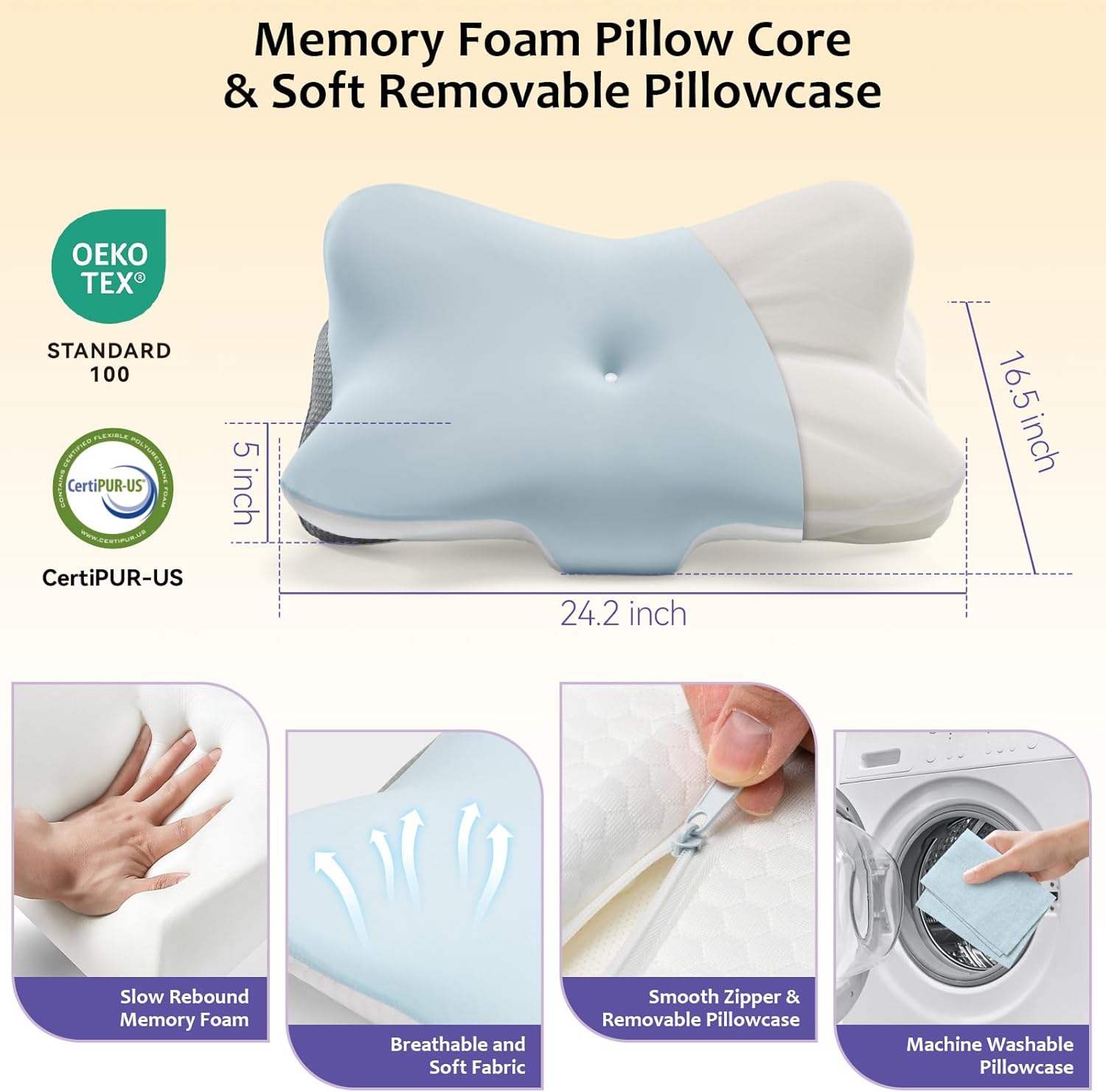 Cervical Pillow for Neck and Shoulder,Contour Memory Foam Pillows,Ergonomic Neck Support Pillow for Pain Relief, Side Back Stomach Sleepers with Pillowcase - Image 4