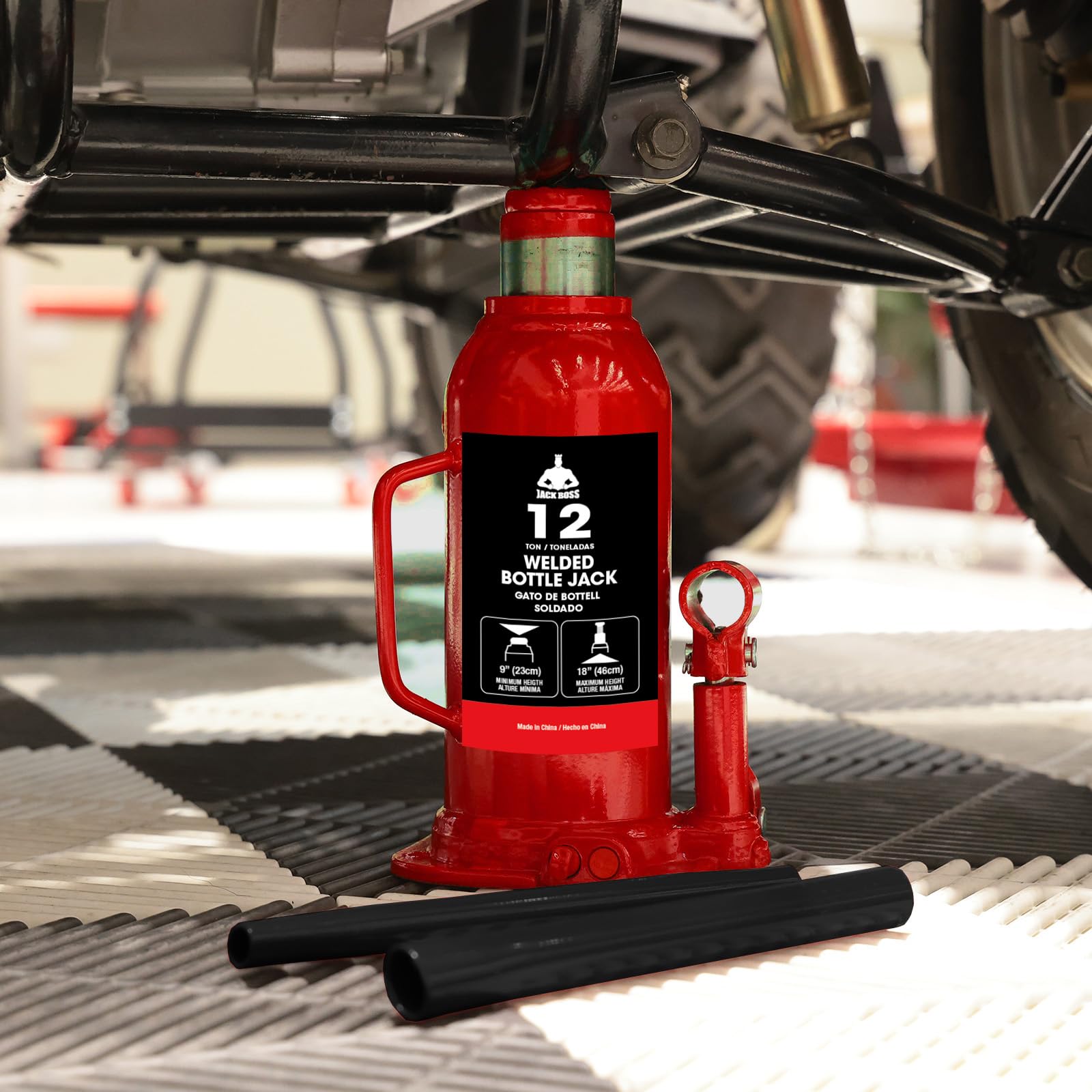 JACK BOSS Cric bouteille hydraulique de 12 tonnes (12 kg) pour réparation de camion et élévateur domestique, rouge