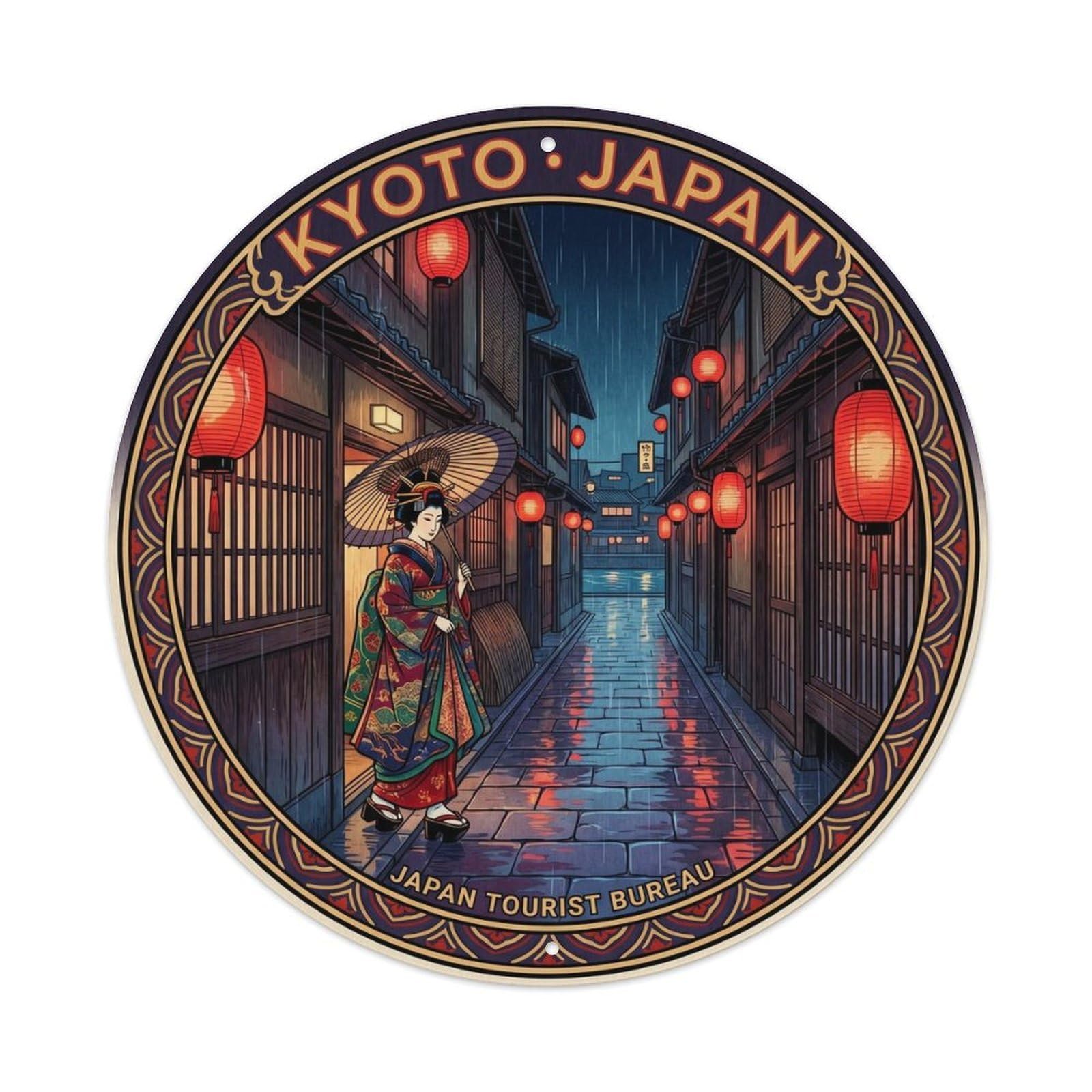 Kyoto Pontocho Alley Lantern Rain Geisha Castle Travel Metal Tin Sign