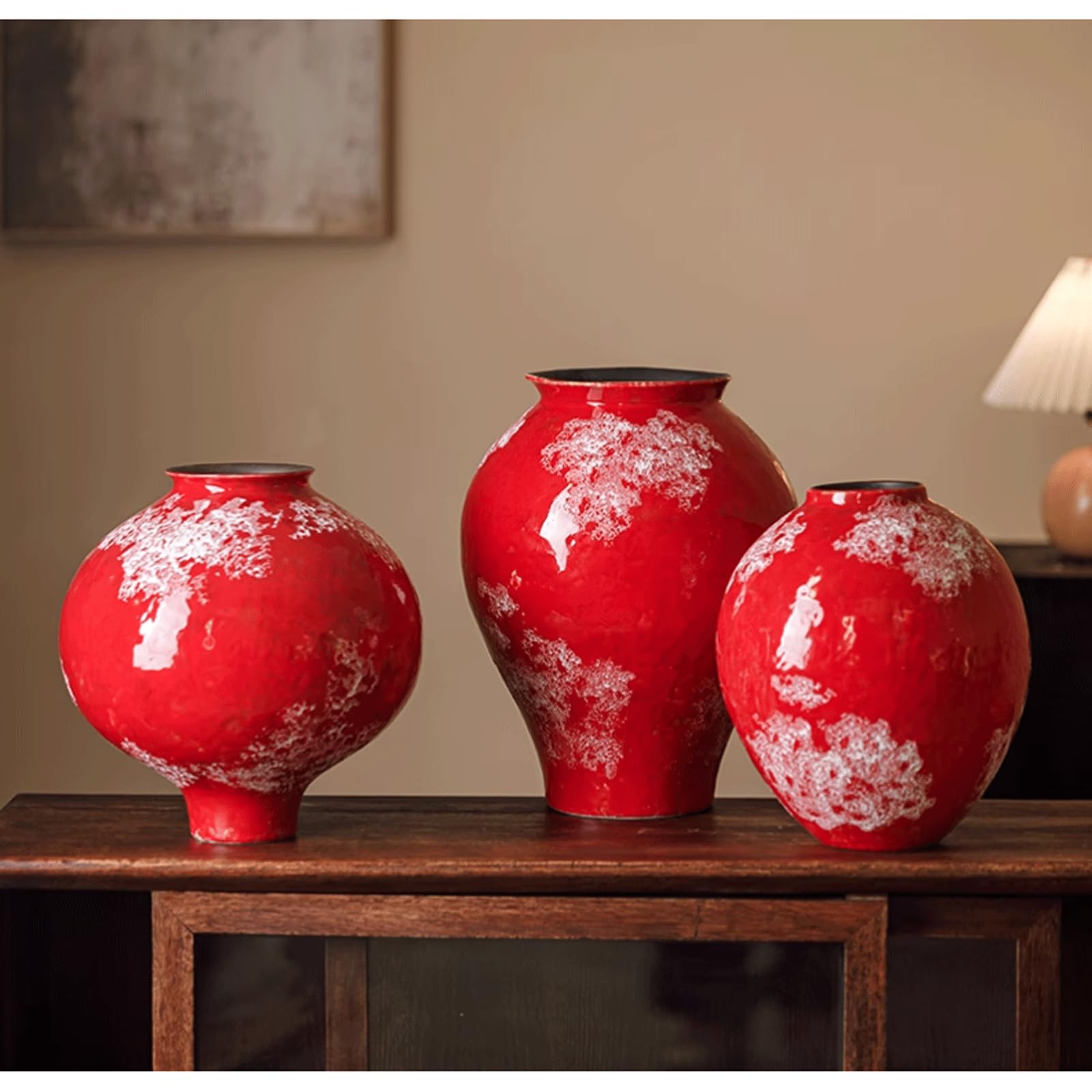 Jingdezhen Rode Keramische Vaas voor Home Decor Decoratieve Bud Vaas Boerderij Bloemenvaas Chinese Terra Cotta Vaas Indoor Aardewerk Vaas voor Eetkamer