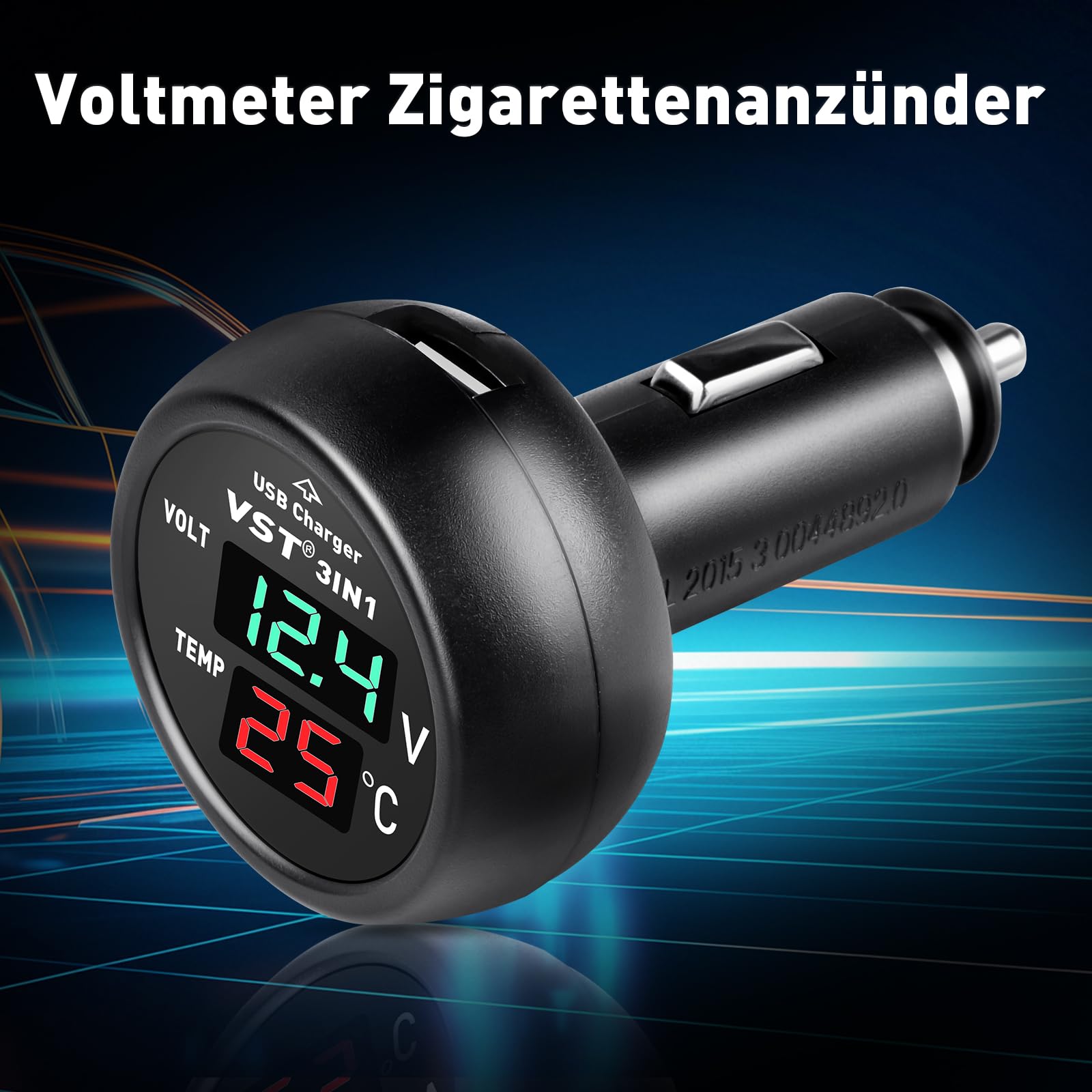 Ładowarka samochodowa USB 3 w 1, cyfrowy woltomierz, termometr, ładowarka USB do gniazda zapalniczki samochodowej, DC 12V 24V 36V monitor baterii, do samochodów osobowych, ciężarówek, autobusów