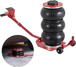 VEVOR Air Jack, 3 Ton/6600 lbs Triple Bag Air Jack, Airbag Jack with Six Steel Pipes, Lift up to 17.7 inch/450 mm, 3-5 s Fast Lifting Pneumatic Jack, with Long Handles for Cars, Garages, Repair, (Red)