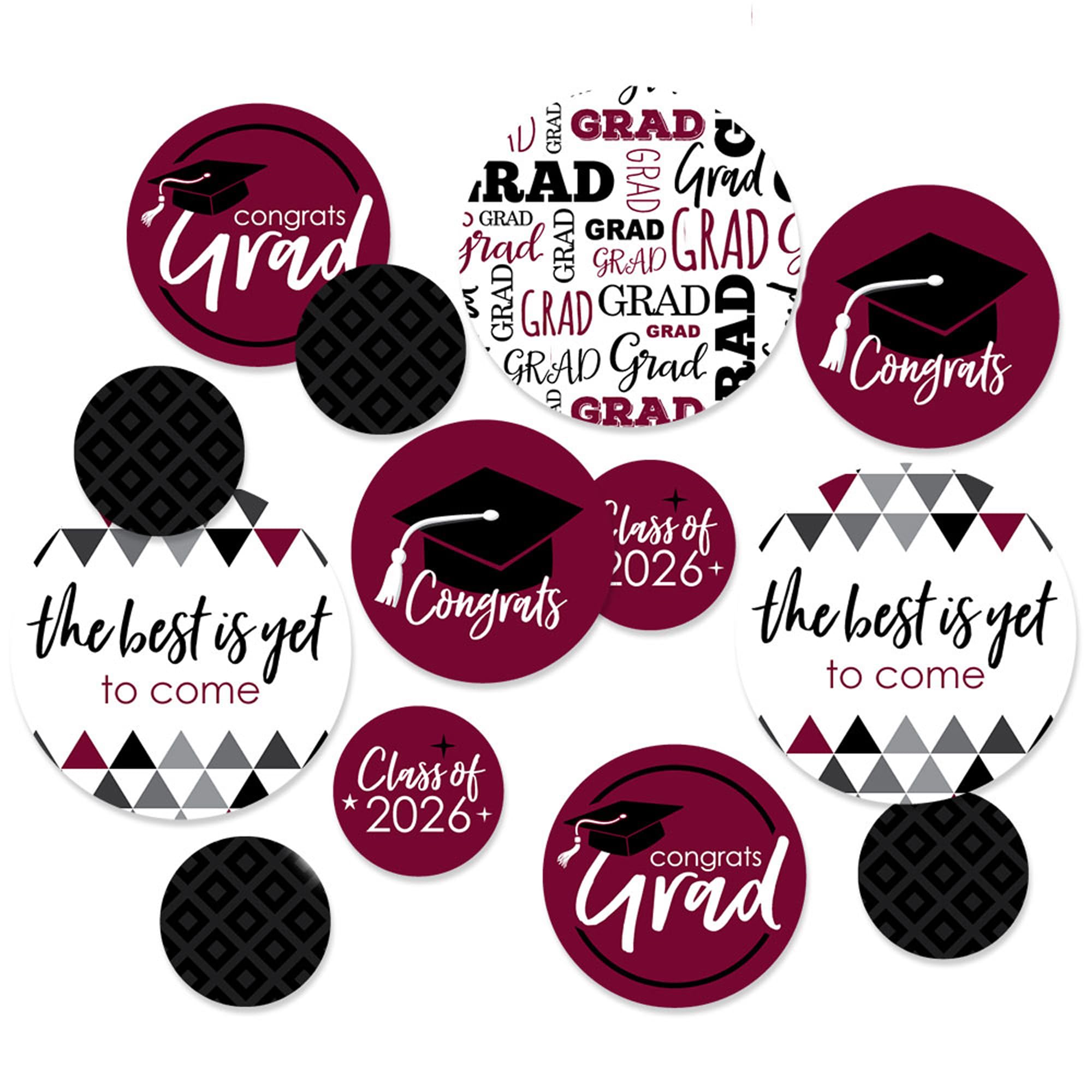 Big Dot of Happiness Best is yet to come - Confeti de círculo gigante para fiesta de graduación 2020 - Decoraciones para fiesta de graduación - Confeti grande 27 unidades, Confeti granate Grad, 27