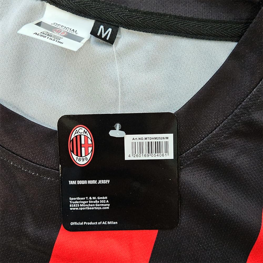 AC Milan | Maglia Replica Ufficiale | Personalizzabile con Nome e Numero | Taglie da 4Y a XXL | 100% Poliestere | Spedizione 24h | Rosso, Nero