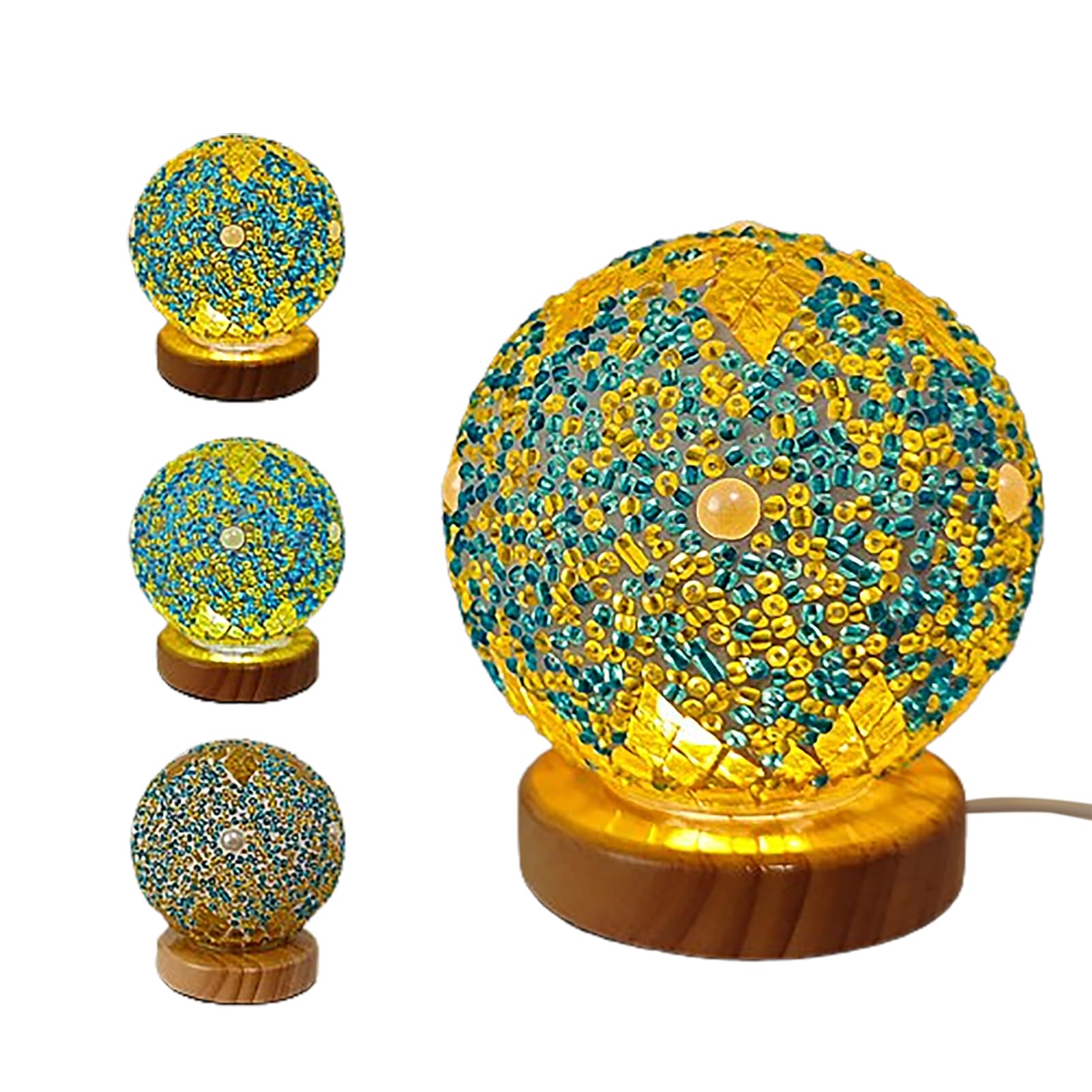 Bohemian Style Table Lamp Night Light Wooden Base Glass Lamp Bohemian Night Light Retro and Stylish Moroccan Night Light Bohemian Decor for Home Living Room Bedroom (Morocco-Green)