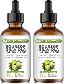 Soursop Graviola Liquid Drop for Cell Support & Regeneration, Immune System and Gut Health Support, Soursop Bitters Liquid, Herbal Goodness, Sugar/Gluten Free, Natural Flavor, 4 Fl Oz, 2 Pack