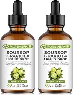 Purever Soursop Graviola Liquid Drop for Cell Support & Regeneration, Immune System and Gut Health Support, Soursop Bitters Liquid, Herbal Goodness, Sugar/Gluten Free, Natural Flavor, 4 Fl Oz, 2 Pack