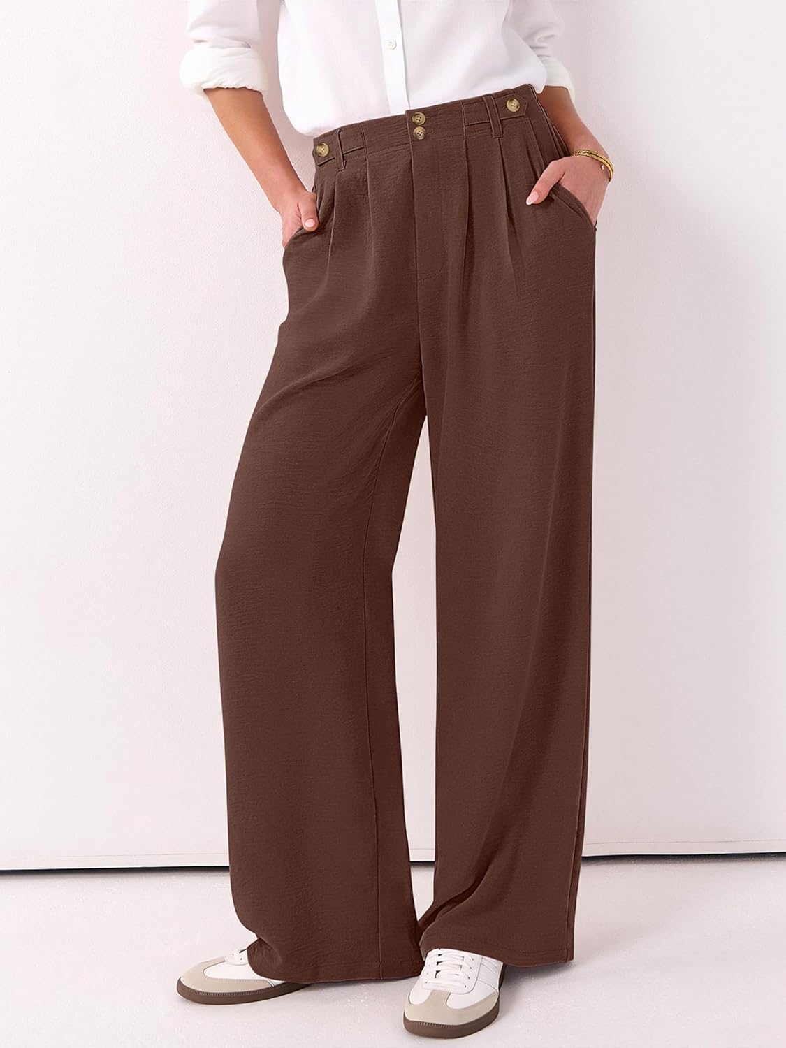 ANRABESS Womens Wide Leg High Waisted Pants 2026 Summer Button Pleated Work Dress Pants Trousers Business Casual Outfits - Image 3