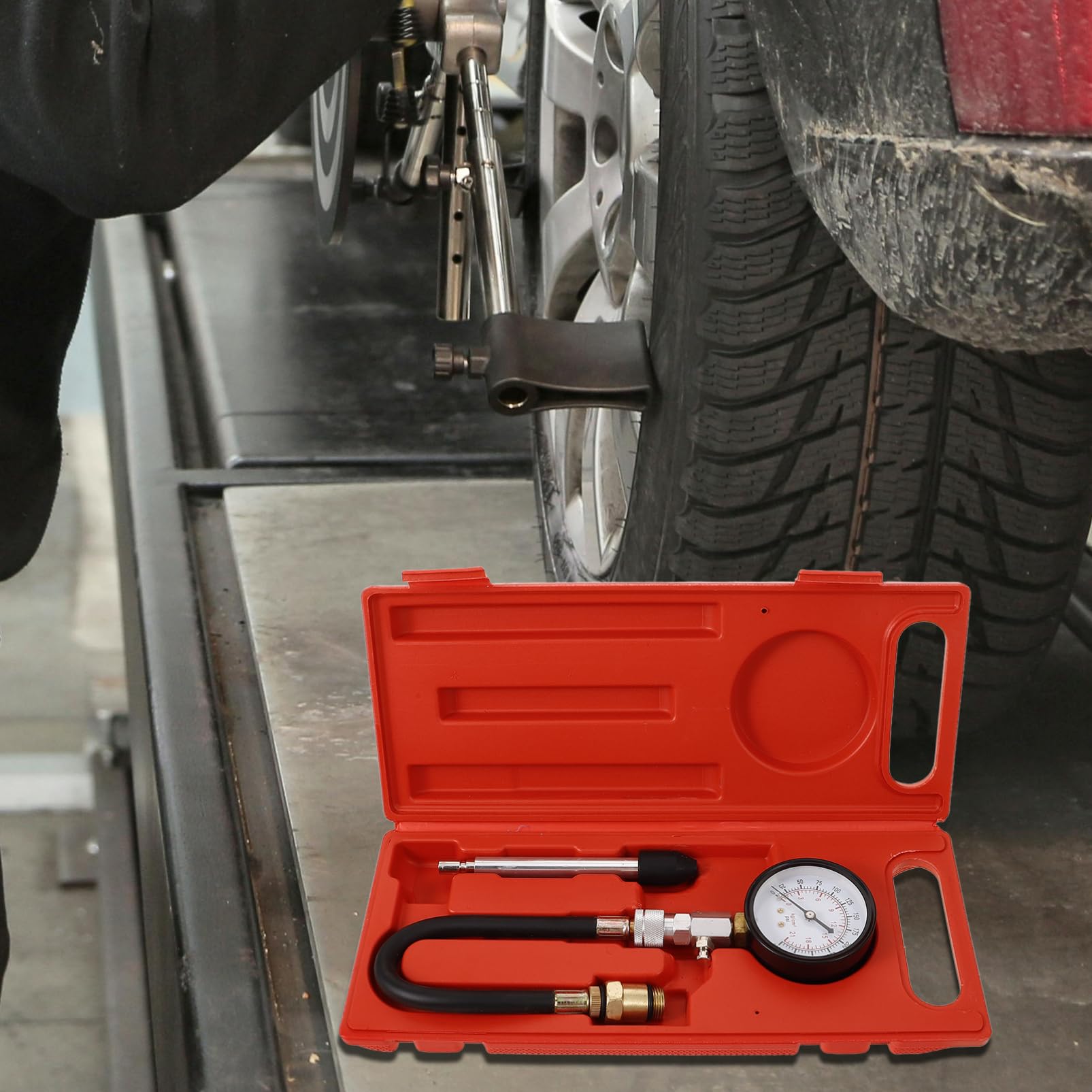 Kit de comprobador de compresión, juego de herramientas de prueba de presión para reparación de automóviles, 1 juego de comprobador de compresión, medidor de presión de cilindro de gasolina, herrami