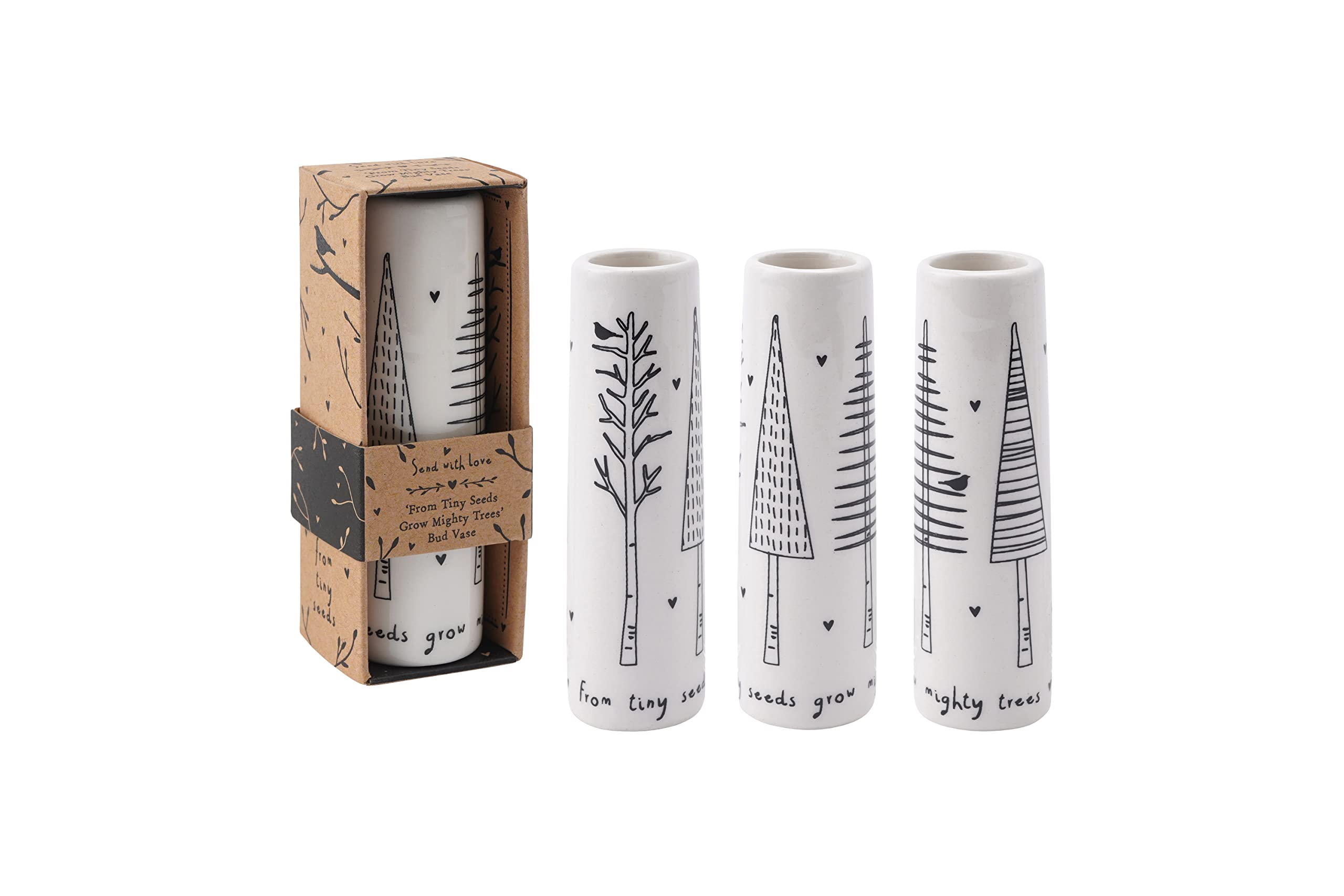 CGB Giftware | From Tiny Seeds Grow Mighty Trees Ceramic Floral Bud Vase | Black and White | Flowers | Gift Box | Gift For Home | Send With Love Range | GB06940