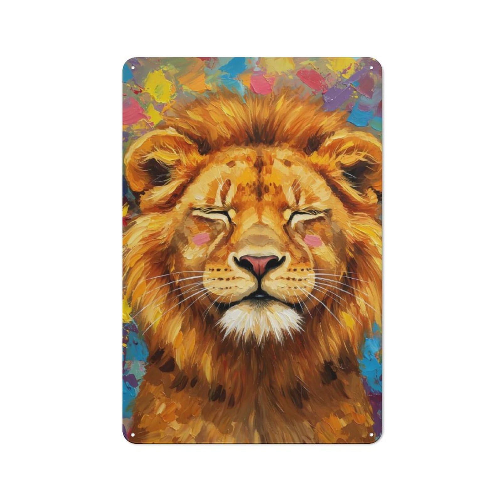 Junmoney Lion Portrait With Colorful Background Creative Metal Wall Decor 30X20cm, Metal Desk Wall Sign For Hobby Room, Office, Lounge Or Living Room