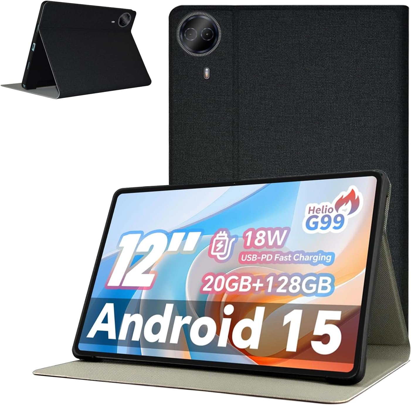 Case Cover for Teclast T65 13 inch Tablet, KONXISA Tablet Case with Premium PU + TPU Material, Folding Stand Fuction, Anti-Scratch, Shockproof Full Protection Sleeve Covers, (Black)