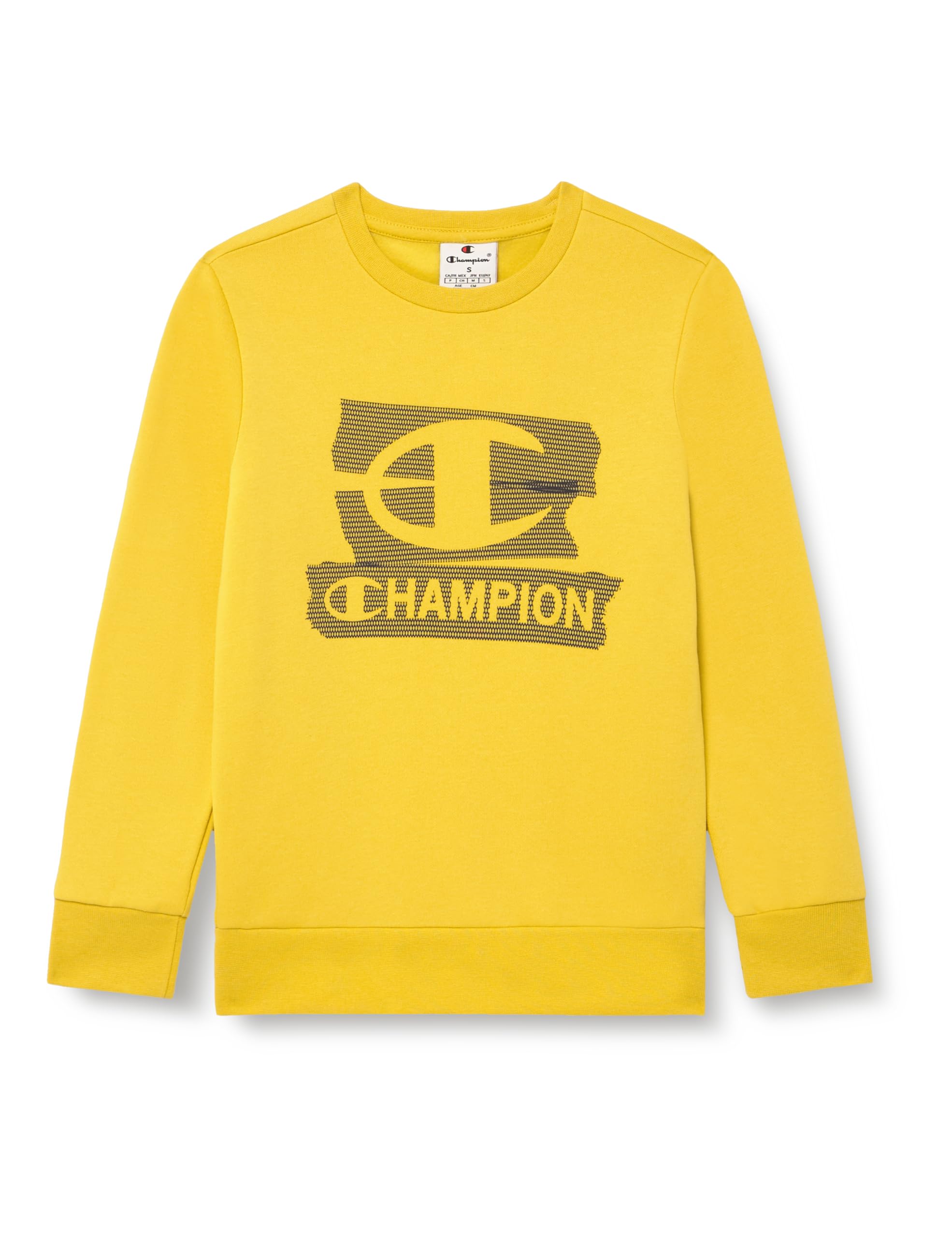Champion Boys' Crewneck Fleece Sweater with Graphic logo, large hoodie, ultra soft, warm kids pullover, front kangaroo pocket, PE School jumper Yellow