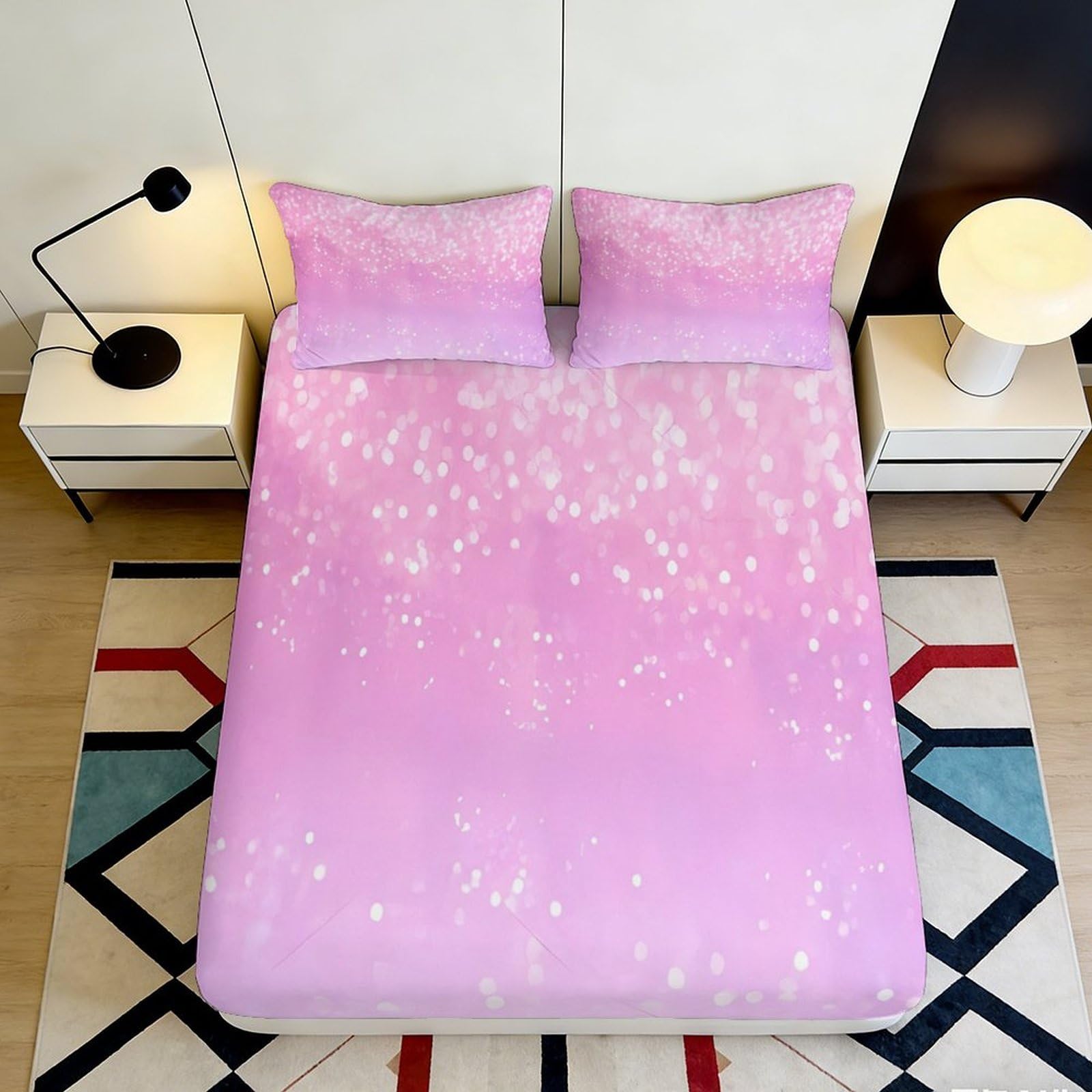 3D Printed Pink Blossom Fitted Sheet Microfiber Soft Bedroom Decor Sparkle Dream Mattress Cover for Home Dorm 90x200x25cm