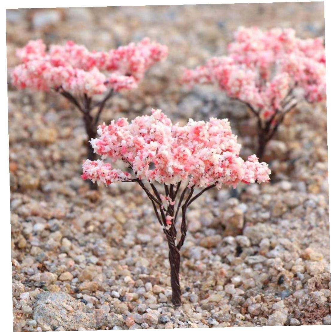 Casecover Green/Pink 10Pcs Blossom Cherry Trees Model Landscape Tree Model Scenery Railroad Layout Scene Decoration