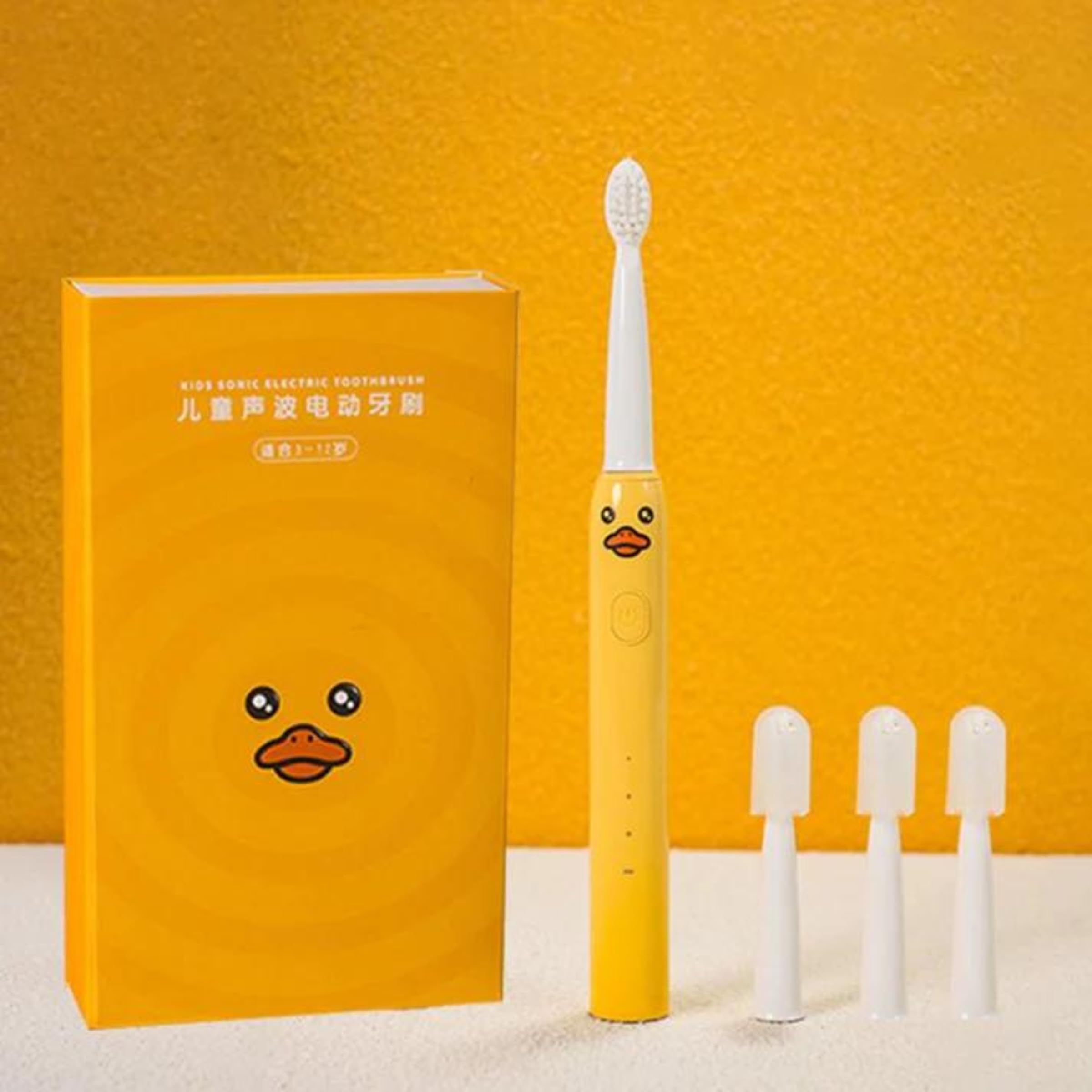 Toothbrush For Kids (3+ Years) With 1 Handle, 4 Brush Heads|Power Tooth Brush|Low Noise, Rotary Electric Toothbrush (Crocodial) (Duck Yellow), 1 Piece