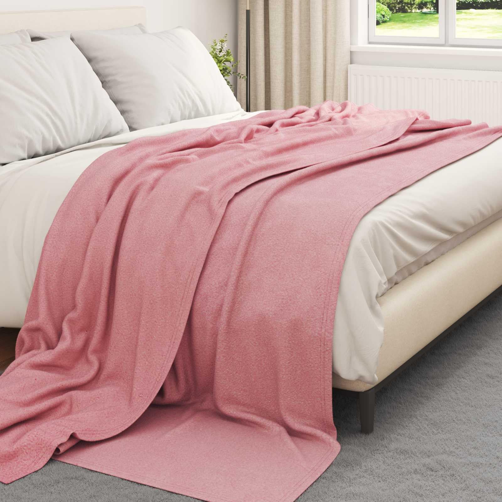 Coperta rosa, 240 x 220 cm, in pile, morbida, traspirante, calda, per divano, soggiorno, camera da letto, versatile, come coperta da letto, copriletto e coperta da picnic
